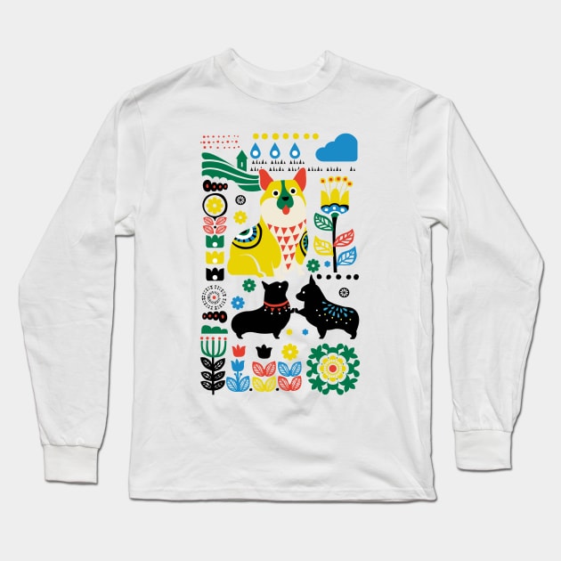 Scandinavian Corgi Long Sleeve T-Shirt by huebucket